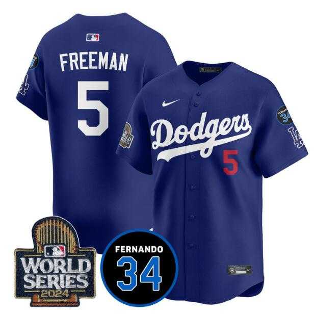Men%27s Los Angeles Dodgers #5 Freddie Freeman Royal 2024 World Series With Fernando Memorial Patch Limited Stitched Jersey Dzhi->los angeles dodgers->MLB Jersey